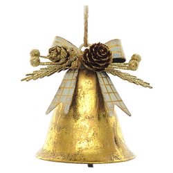 Zvonek Mital s mašlí zlatý, 8x8x6 cm, kov 