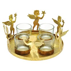 Svícen Mital s anděly zlatý na 4 čajovky, 18x18x9 