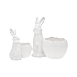Květináč se zajíčkem bílý L, 17x12x19 cm, keramika