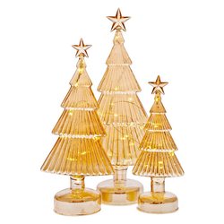 Zlatý LED stromek s hvězdou, střední, 30 cm, sklo 