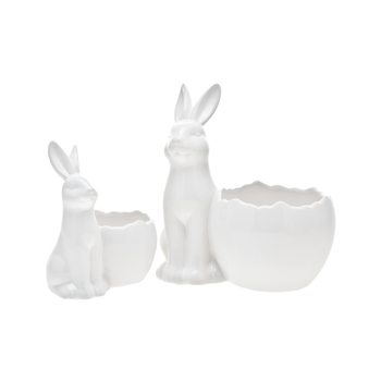Květináč se zajíčkem bílý L, 17x12x19 cm, keramika 