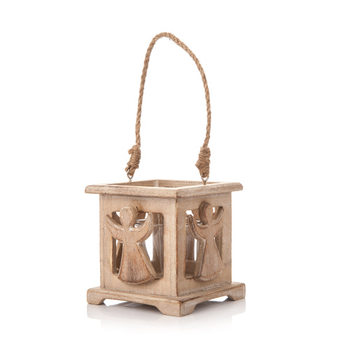 Dřevěná lucerna s andělem patina, 9 cm 
